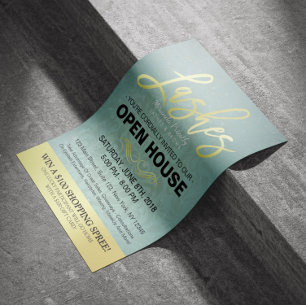 Elegante Salon Open Huis Flyer Goud & Blauw Damast