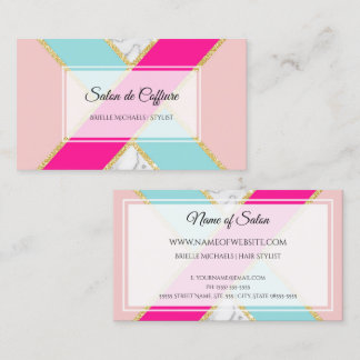 Elegante Salon Roze en Blauwe Glitters en Marmer Visitekaartje