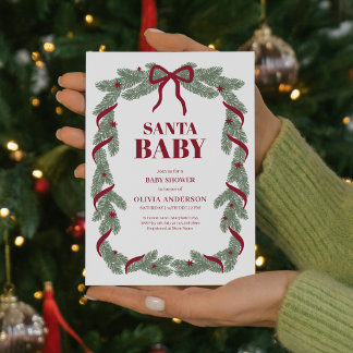 Elegante Santa Baby Rode Strik Baby Shower Kaart