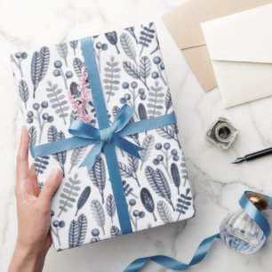 Elegante Saphirblauwe Botanicals Cadeaupapier