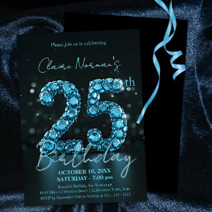 Elegante Sapphire Blue en Black 25e verjaardag Kaart