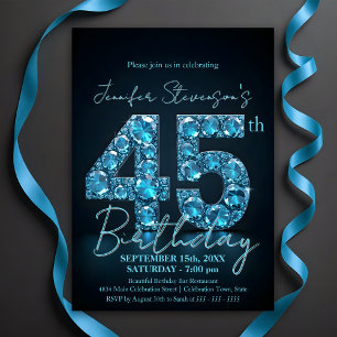 Elegante Sapphire Blue en Black 45e verjaardag Kaart