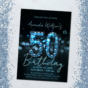 Elegante Sapphire Blue en Black 50ste verjaardag Kaart