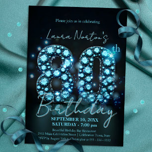 Elegante Sapphire Blue en Black 80ste verjaardag Kaart