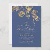 Elegante Sapphire Pantone Gold bruiloft Kaart (Voorkant)