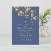Elegante Sapphire Pantone Gold bruiloft Kaart (Staand voorkant)