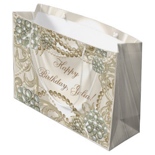 Elegante Satijn Parel Ivoorkleurig Groot Cadeauzakje