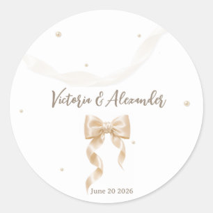 Elegante Satijnen Strik Huwelijkssticker Ronde Sticker