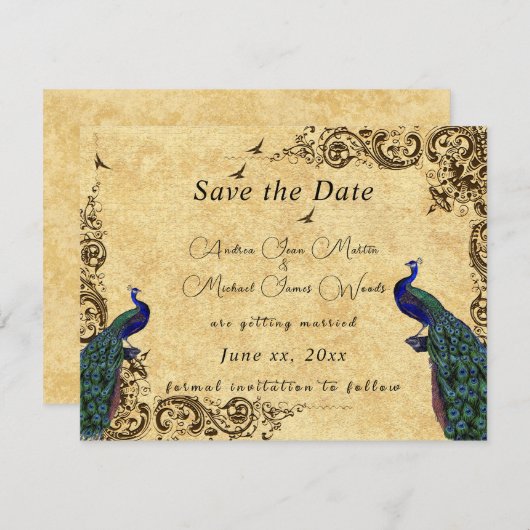 Elegante Save the Date Mooie Pauw (Voorkant / Achterkant)