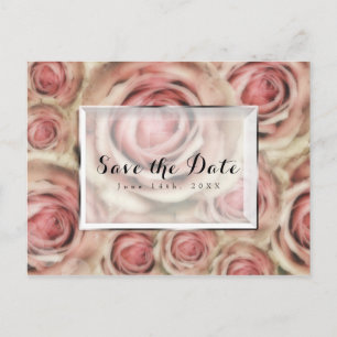 Elegante 'Save the Date'-uitnodigingen met roze ro Aankondigingskaart