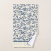 Elégante scène du village de Toile Bleue de Jouy (Serviette à main)