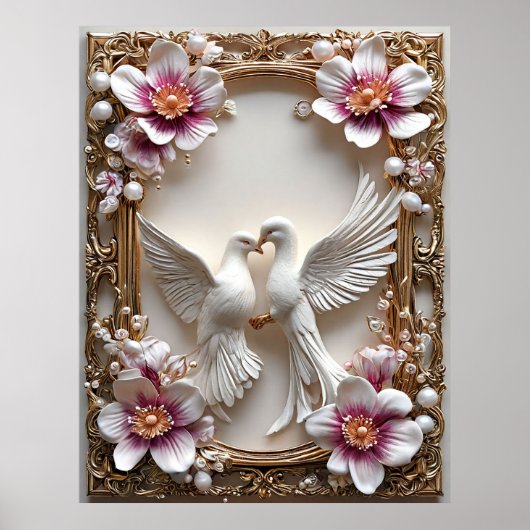 Elegante scène van witte duiven poster (Voorkant)