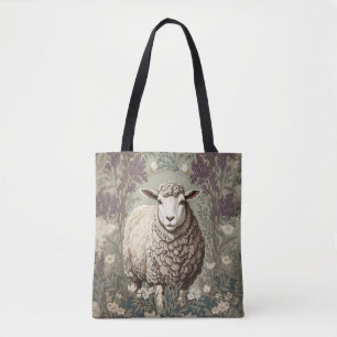 Elegante Schapen Lavendel Bloem Achtergrond Draagtas