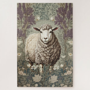 Elegante Schapen Lavendel Bloem Achtergrond Legpuzzel