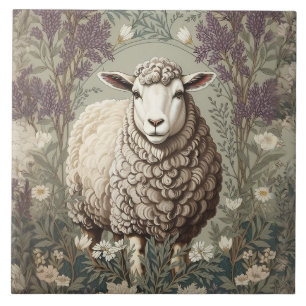 Elegante Schapen Lavendel Bloem Achtergrond Tegeltje