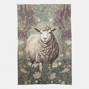 Elegante Schapen Lavendel Bloem Achtergrond Theedoek