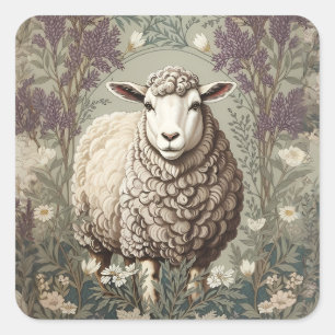 Elegante Schapen Lavendel Bloem Achtergrond Vierkante Sticker
