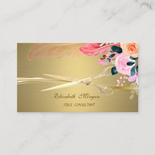 Elegante Scharen, Bloemen Veer Nep Goud Visitekaartje (Voorkant)