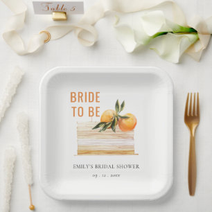 Elegante Schattige Boho Sinaasappel Fruit Cake Bru Papieren Bordje