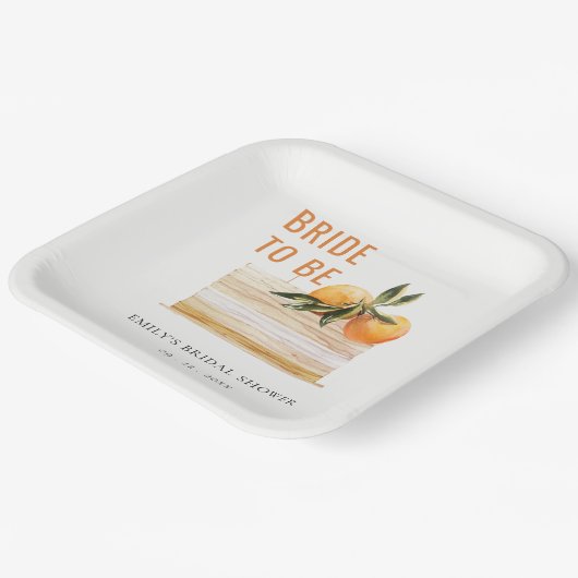 Elegante Schattige Boho Sinaasappel Fruit Cake Bru Papieren Bordje (Gebogen)