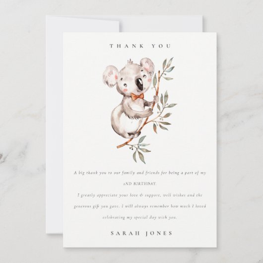 Elegante Schattige Knuffelige Koala Gebladerte Ver Bedankkaart (Voorkant)