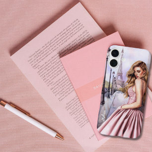 Elegante schattige meid bij de Eiffeltoren, Parijs iPhone 16 Plus Hoesje