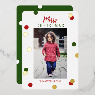 Elegante Schattige Prettig Kerstmis Custom Foto Folie Feestdagenkaart