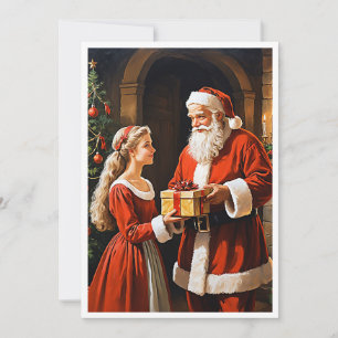 Elegante Schattige Vintage Niet-Foto Kerstman, Feestdagenkaart