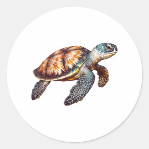 Elegante Schattige Zeeen schildpad Ronde Sticker