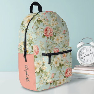 Elegante Schattigee Bloemen Meisjes Monogram Bedrukte Rugzak