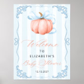 Elegante Schattigee pompoen Blue Bow Baby shower Poster (Voorkant)