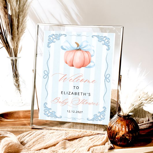Elegante Schattigee pompoen Blue Bow Baby shower Poster