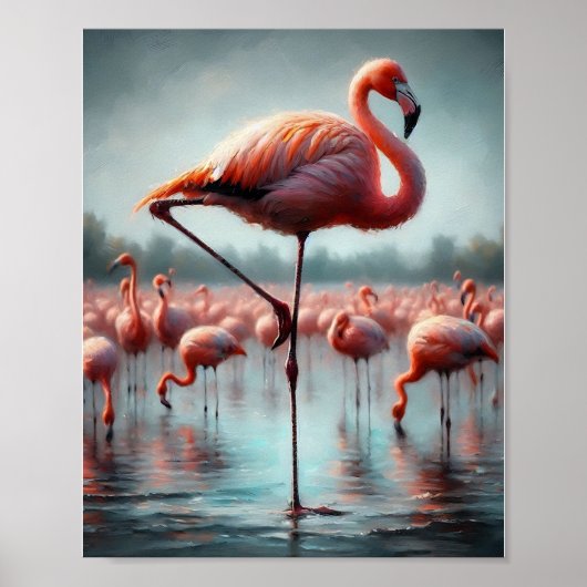 Elegante, Schattigee roze Flamingo wall deco Poster (Voorkant)