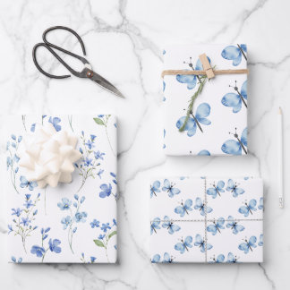 Elegante Schattigee Wildbloemen en Vlinders Inpakpapier Vel
