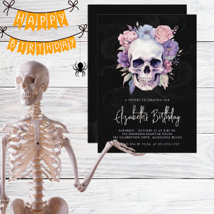 Elegante Schedel & Bloemen Gotische Halloween Verj Kaart