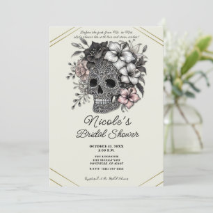 Elegante Schedel Met Exotische Bloemen Bruidsdouch Kaart