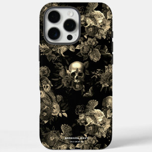 Elegante Schedel Rozen Uil Zwart Nep Goud Gotisch iPhone 16 Pro Max Hoesje