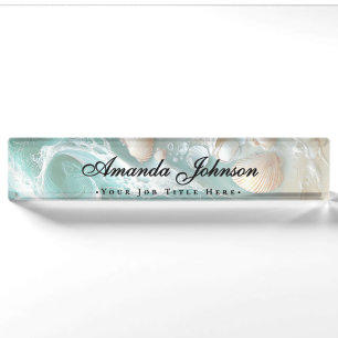 Elegante Schelpen Strand Script Naambordje