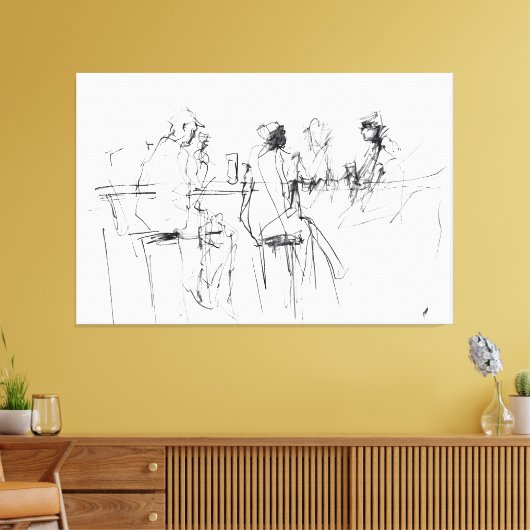Elegante schets met minimale barscène - Premium Canvas Afdruk (Insitu (Woonkamer))
