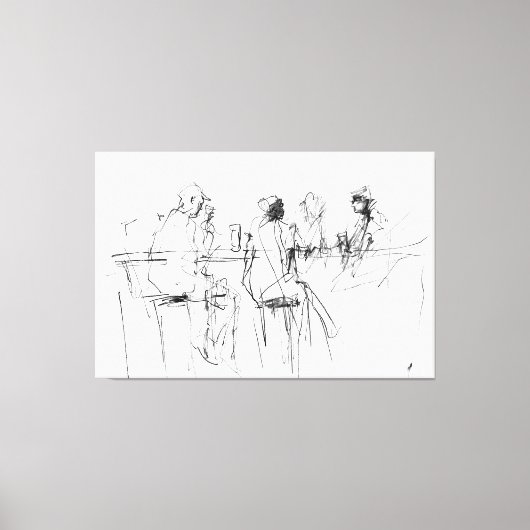 Elegante schets met minimale barscène - Premium Canvas Afdruk (Voorkant)