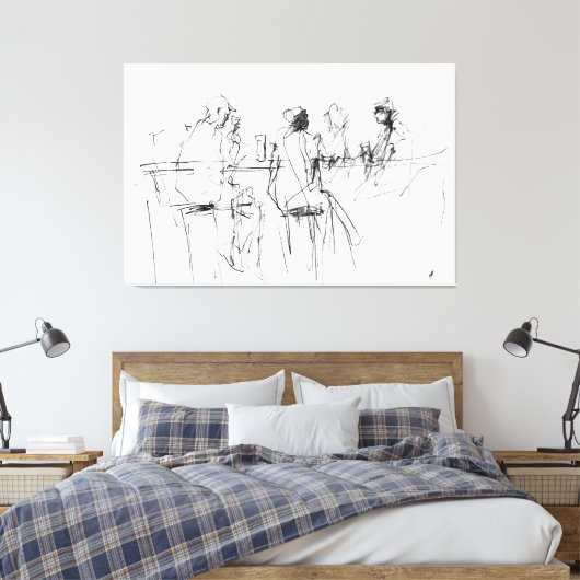 Elegante schets met minimale barscène - Premium Canvas Afdruk (Insitu (Slaapkamer))