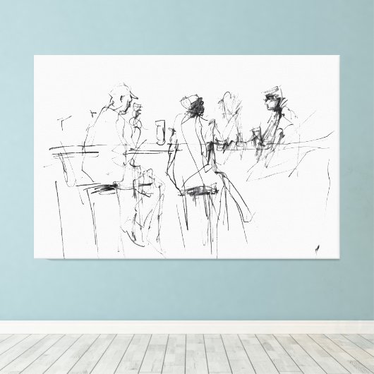 Elegante schets met minimale barscène - Premium Canvas Afdruk (Insitu (Houten vloer))