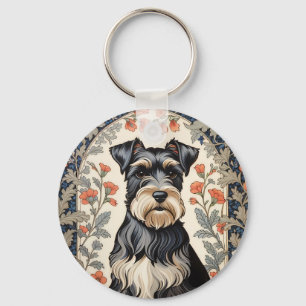 Elegante Schnauzer William Morris geïnspireerde bl Sleutelhanger