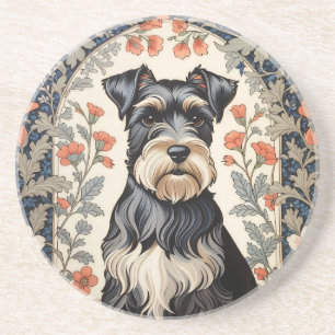 Elegante Schnauzer William Morris geïnspireerde bl Zandsteen Onderzetter