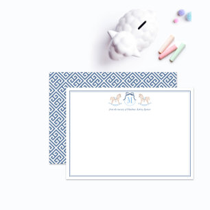 Elegante Schommelpaard Monogram Baby Jongen Briefp Bedankkaart