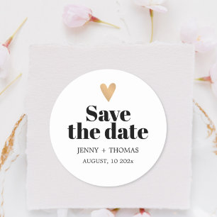 Elegante schone trouw gouden hart save the date ronde sticker