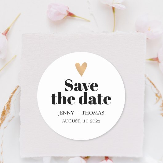 Elegante schone trouw gouden hart save the date ronde sticker