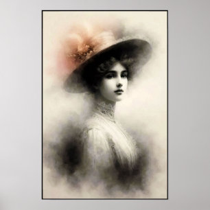 Elegante schoonheid in vintage nevel poster