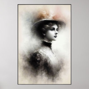 Elegante schoonheid in vintage nevel poster