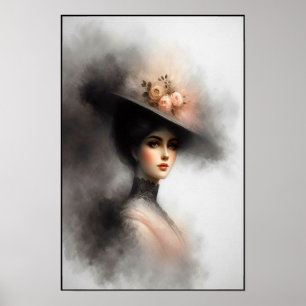 Elegante schoonheid in vintage nevel poster